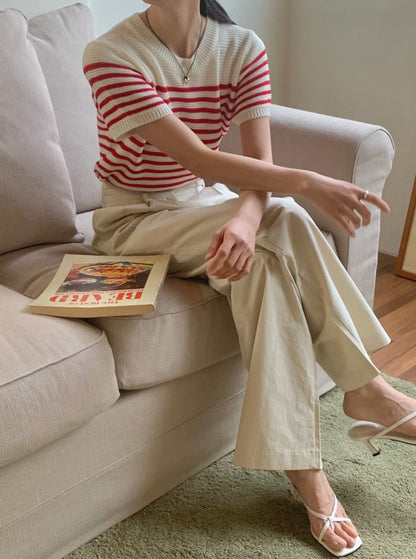 Stripe Short Sleeve Knit Top