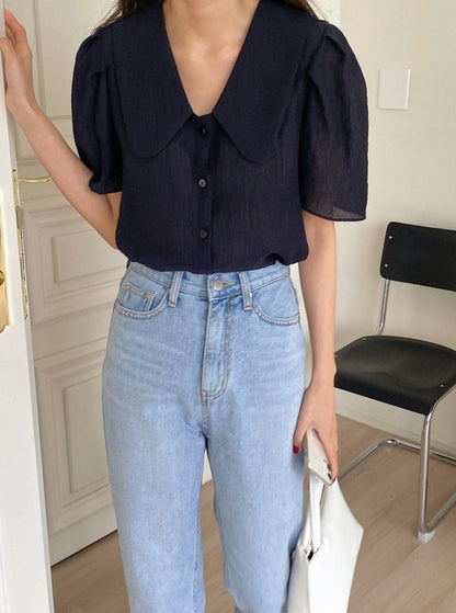 Crinkled Short Sleeve Blouse