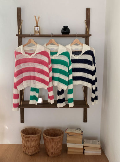 Collar Stripe Knit Top