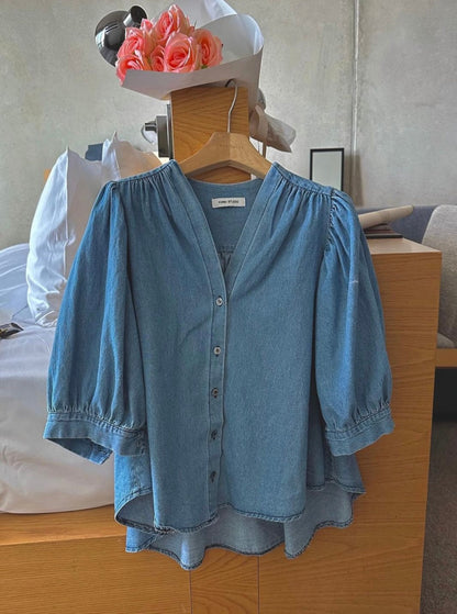 Denim V-neck Shirt