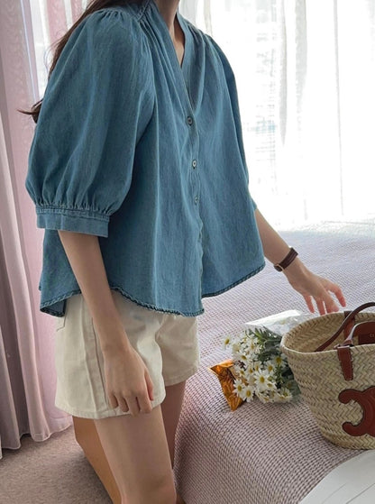 Denim V-neck Shirt