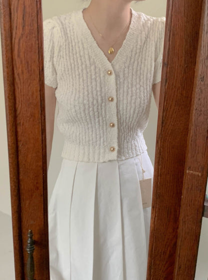 V Neck Short Sleeve Cardigan