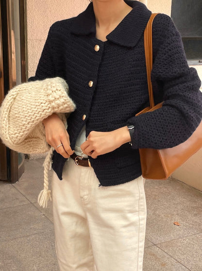 Collar Wool Gold Button Cardigan