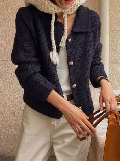 Collar Wool Gold Button Cardigan