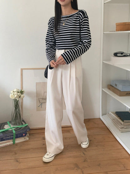 High Waisted Pleated Wide Trouser