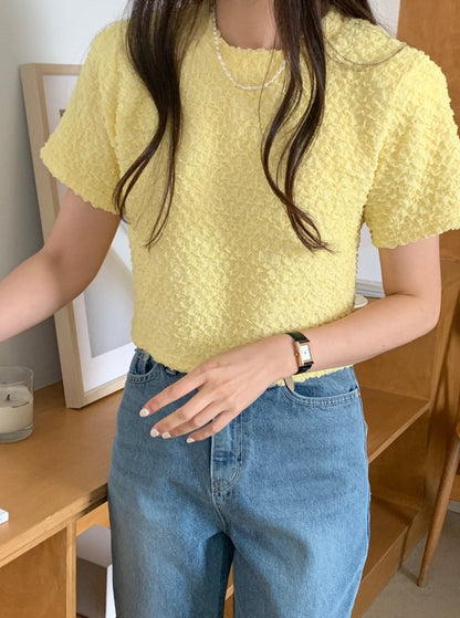 Textured Short Sleeve Blouse