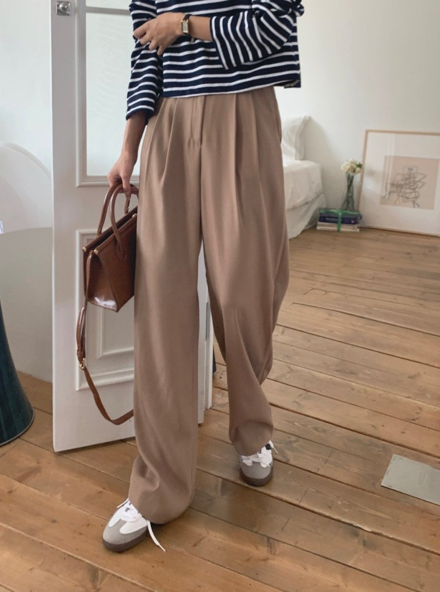 High Waisted Pleated Wide Trouser