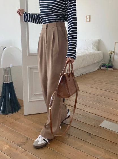 High Waisted Pleated Wide Trouser