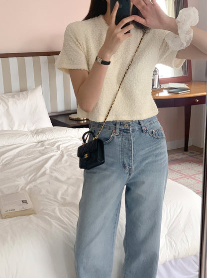 Textured Short Sleeve Blouse