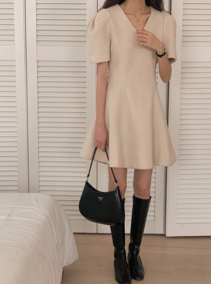 V-Neck Puff Dress