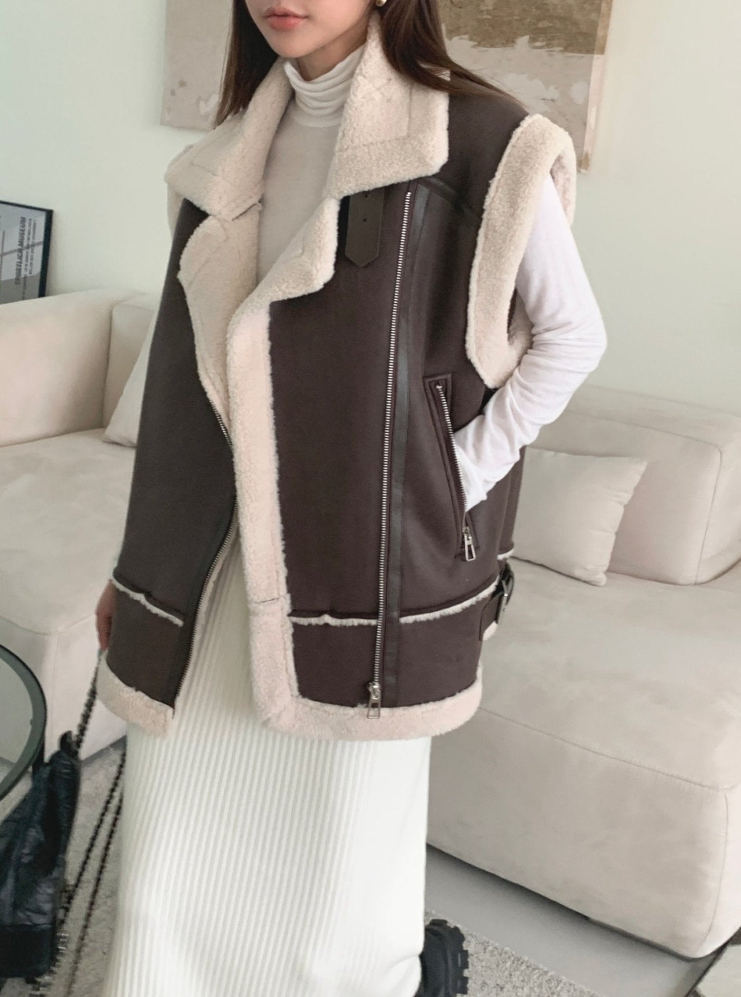 Oversized Shearling Leather Vest