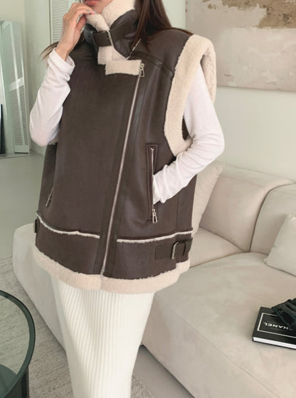 Oversized Shearling Leather Vest