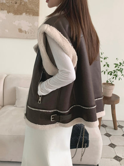 Oversized Shearling Leather Vest