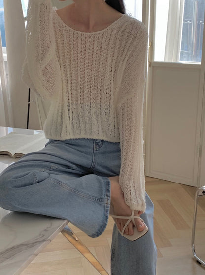 Boat Neck Rib Knit Top