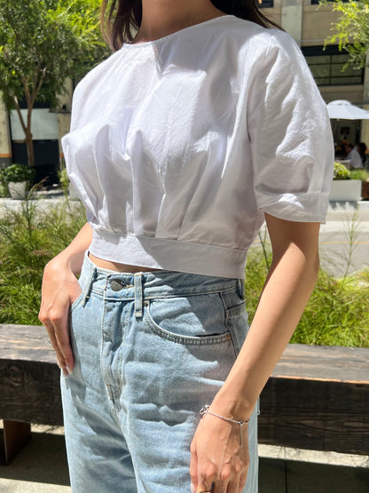 Back Tie Cropped Blouse