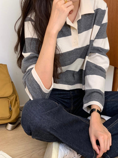 Stripe Cropped Polo Tee