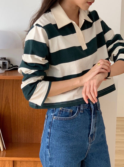 Stripe Cropped Polo Tee