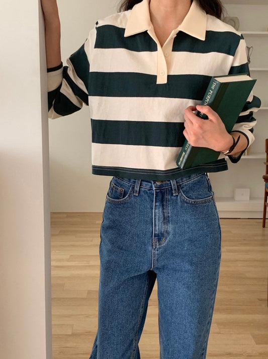 Stripe Cropped Polo Tee