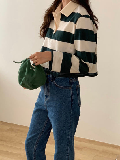 Stripe Cropped Polo Tee