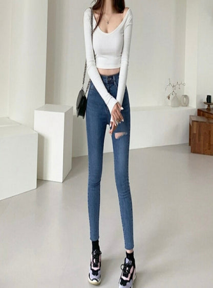 Cut Out Straight Jeans