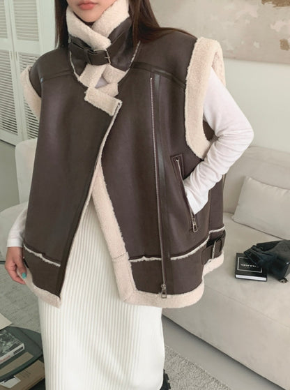 Oversized Shearling Leather Vest